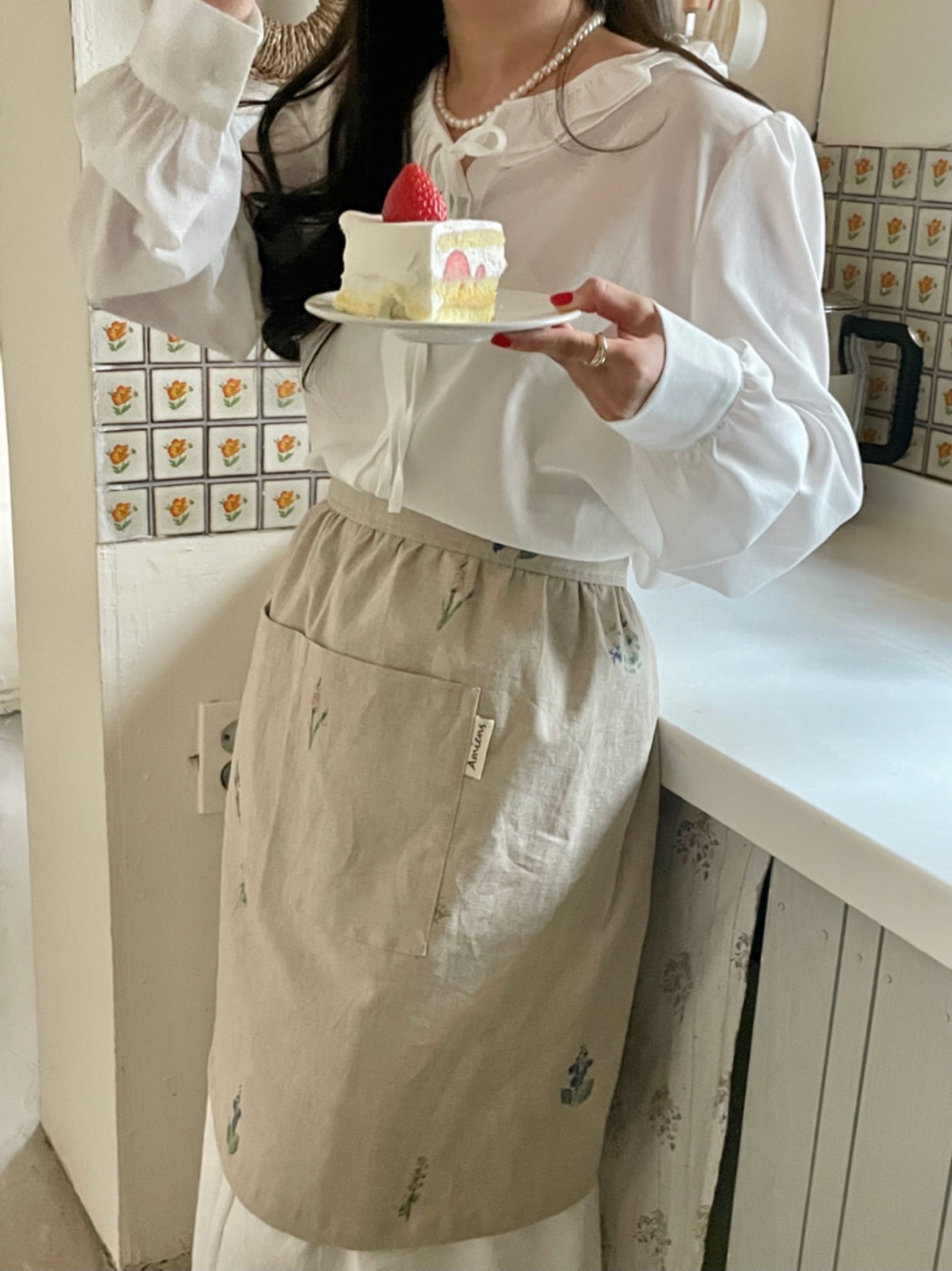 아미앙스 원피스 하프 린넨앞치마 카페 예쁜 마들렌 어린이집 에이프런 - 상세 이미지 4