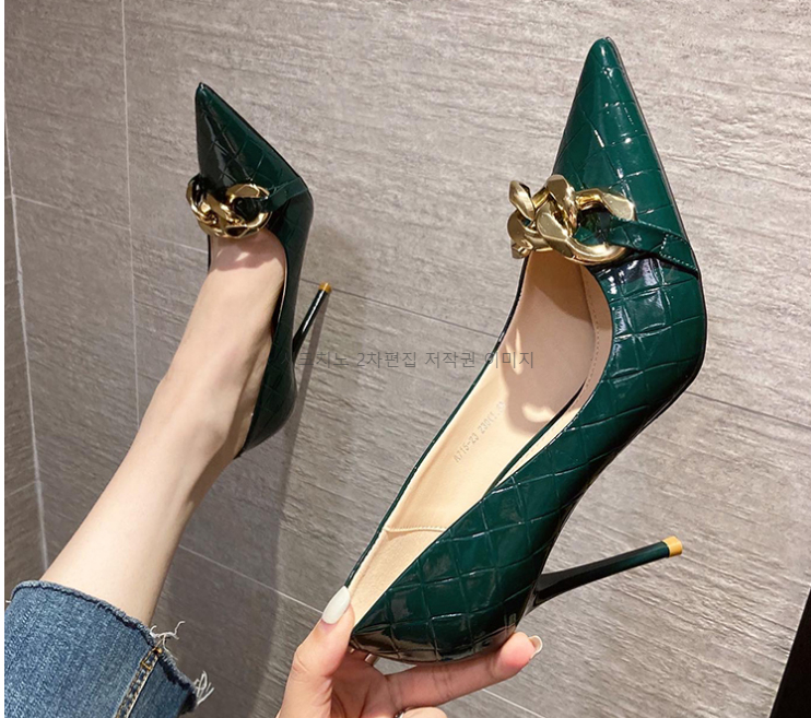 (이벤트230) 센트비 9cm 에나멜 스틸레토 체인 펌프스 하이힐 3color 상세 이미지 15