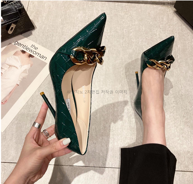 (이벤트230) 센트비 9cm 에나멜 스틸레토 체인 펌프스 하이힐 3color 상세 이미지 16