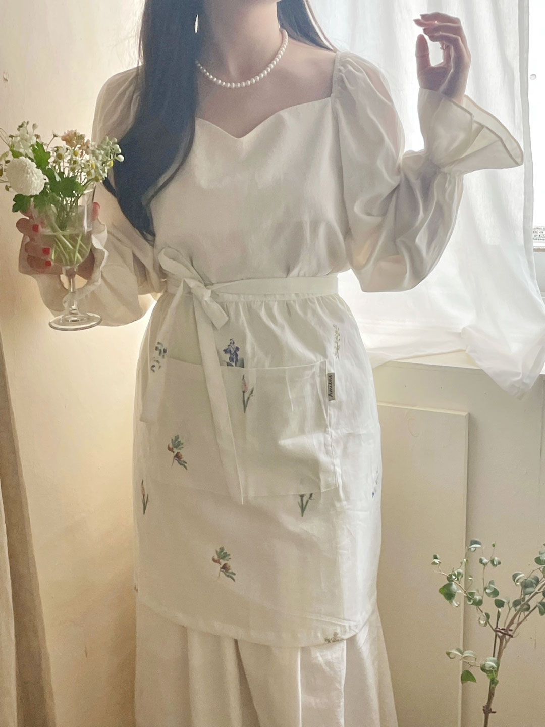 아미앙스 원피스 하프 린넨앞치마 카페 예쁜 마들렌 어린이집 에이프런 - 상세 이미지 3