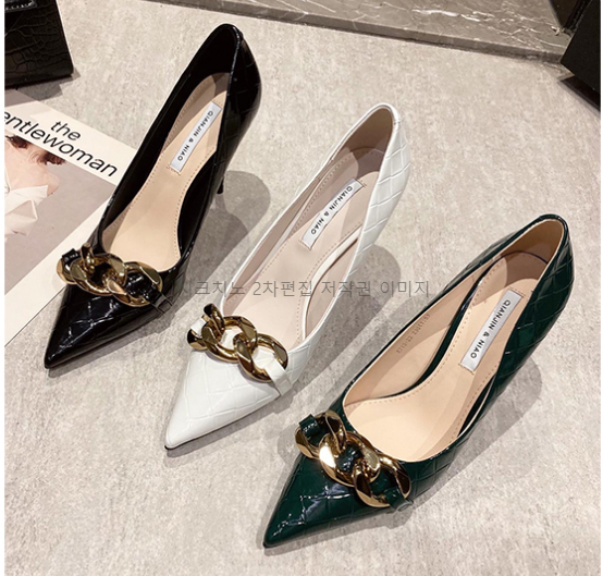 (이벤트230) 센트비 9cm 에나멜 스틸레토 체인 펌프스 하이힐 3color 상세 이미지 1