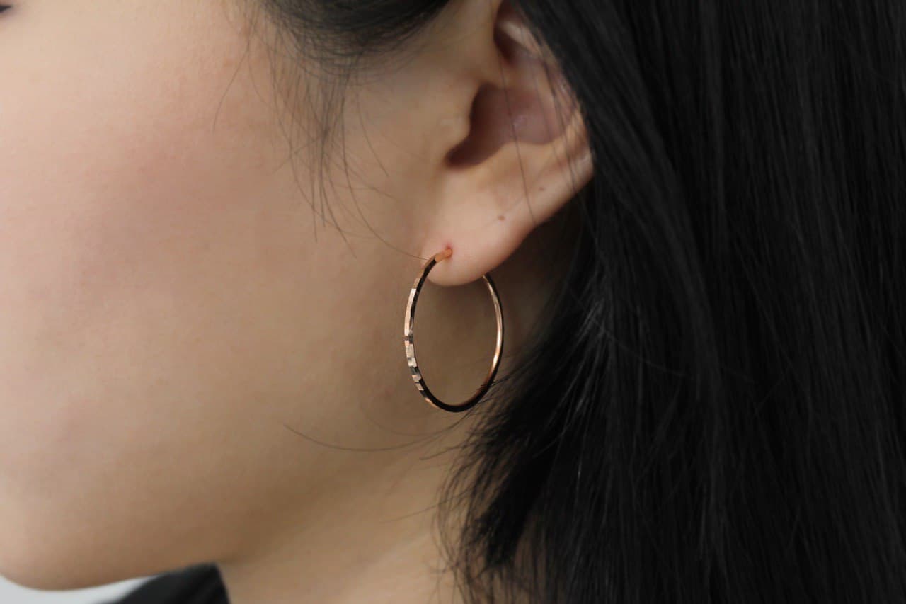 14K 파이프 링 귀걸이 베이직 삼면 커팅 25미리 심플 데일리 골드 여자 친구 선물