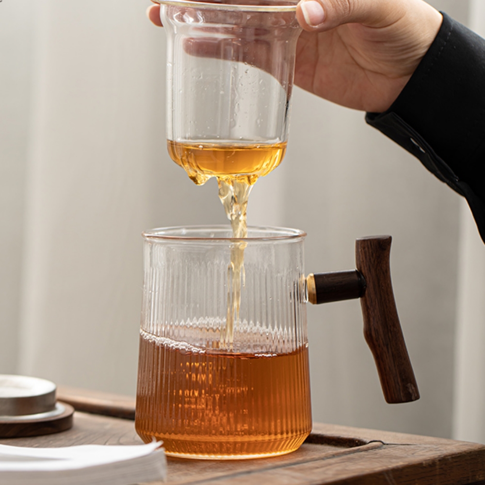 내열유리 티팟세트 차주전자 티포트 차그루 호두나무손잡이 티메이커