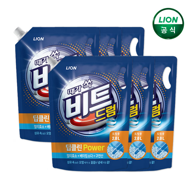 비트 딥클린 파워 액체세제 2L 드럼 리필 x 6개 /세탁세제, 딥클린 파워