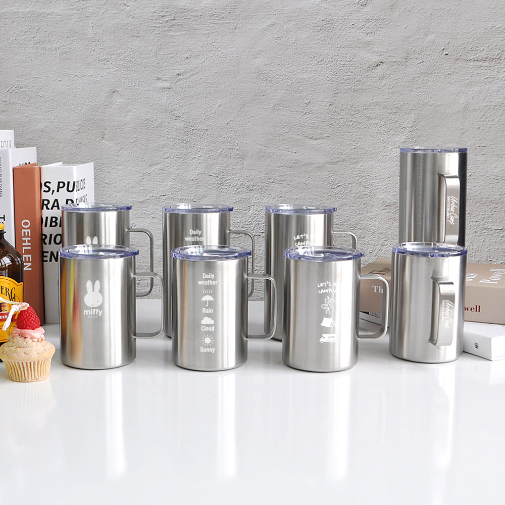 스텐304 이중 진공머그 모음 500ml 650ml 뚜껑있는 스텐손잡이컵 보온보냉 컵 - 메인 이미지