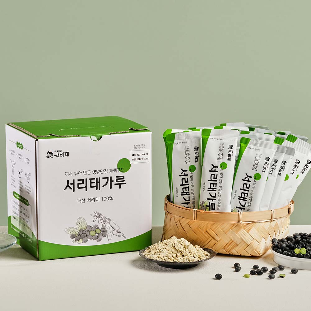 싸리재 간편 스틱 쪄서 만든 검은콩가루, 국산 서리태가루 검정콩 쉐이크 25g, 30개 - 상품 이미지