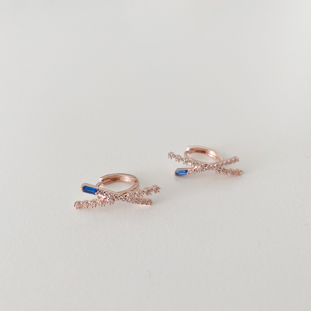 14K골드필드침 블루포인트 크로스 원터치 링 금침귀걸이