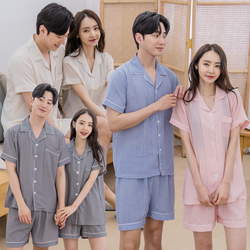 에이원 커플잠옷세트 레이온 카라 반팔 잠옷 파자마 홈웨어 - 상세 이미지 2