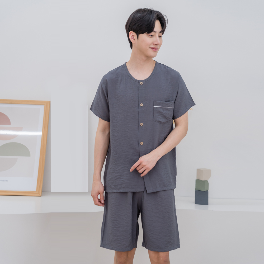 에이원 남자 반팔 파자마 세트 인견 커플 홈웨어 잠옷 - 상세 이미지 2