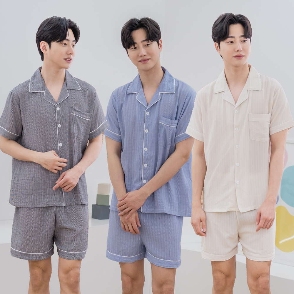 에이원 커플잠옷세트 레이온 카라 반팔 잠옷 파자마 홈웨어 - 상세 이미지 5