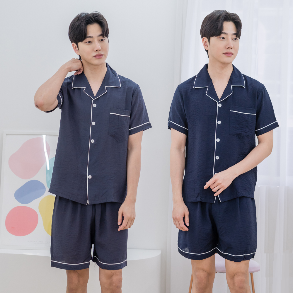 남성잠옷세트 인견 여름 반팔 카라 잠옷 파자마 홈웨어 이미지 3