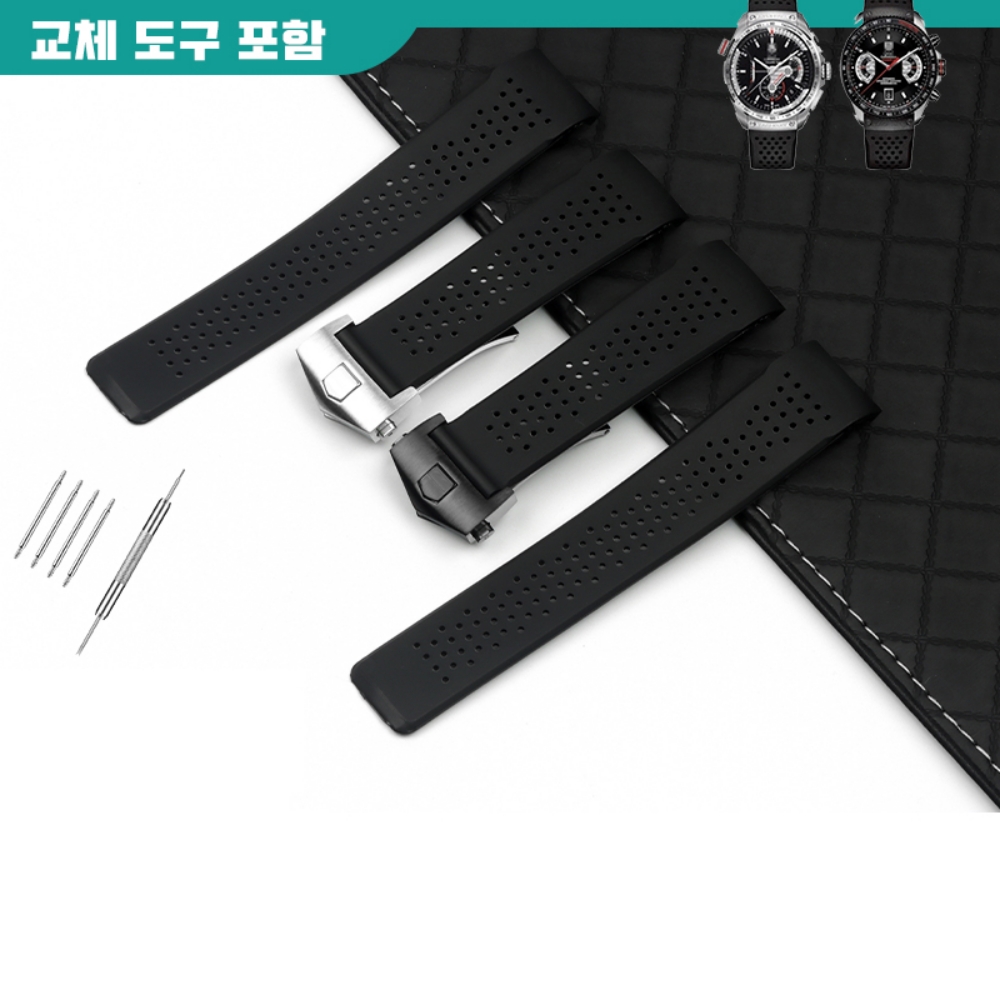 태그호이어 우레탄 시계줄 실리콘 밴드 방수 호환 스트랩 블랙밴드 실버버클 22mm - 상세 이미지 2