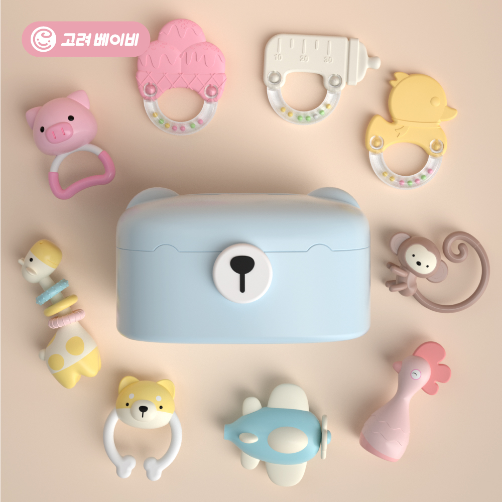 고려베이비 신생아 딸랑이 치발기 장난감 세트 아기 유아 백일 선물 동물 6종세트