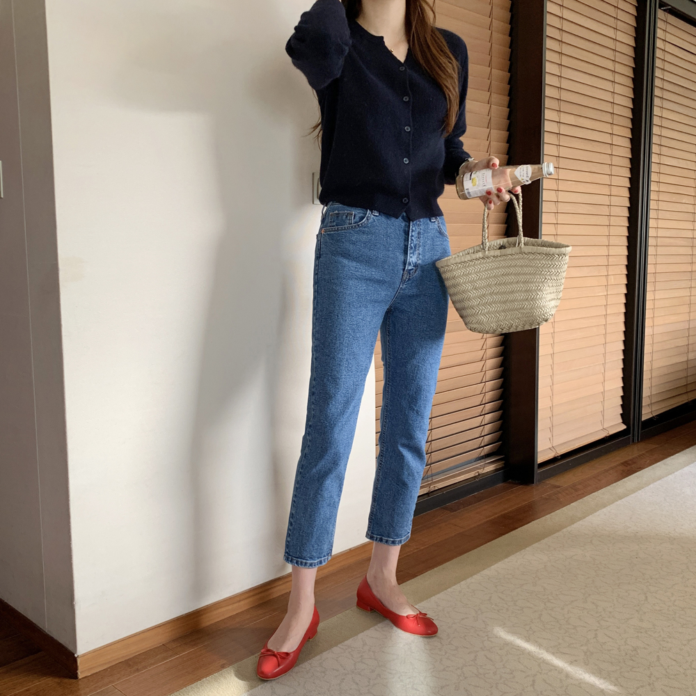 하이웨스트진 보이핏 일자 여성청바지 밴딩진 진청바지 키작녀청바지 진청 데님 빅사이즈 - 상세 이미지 4