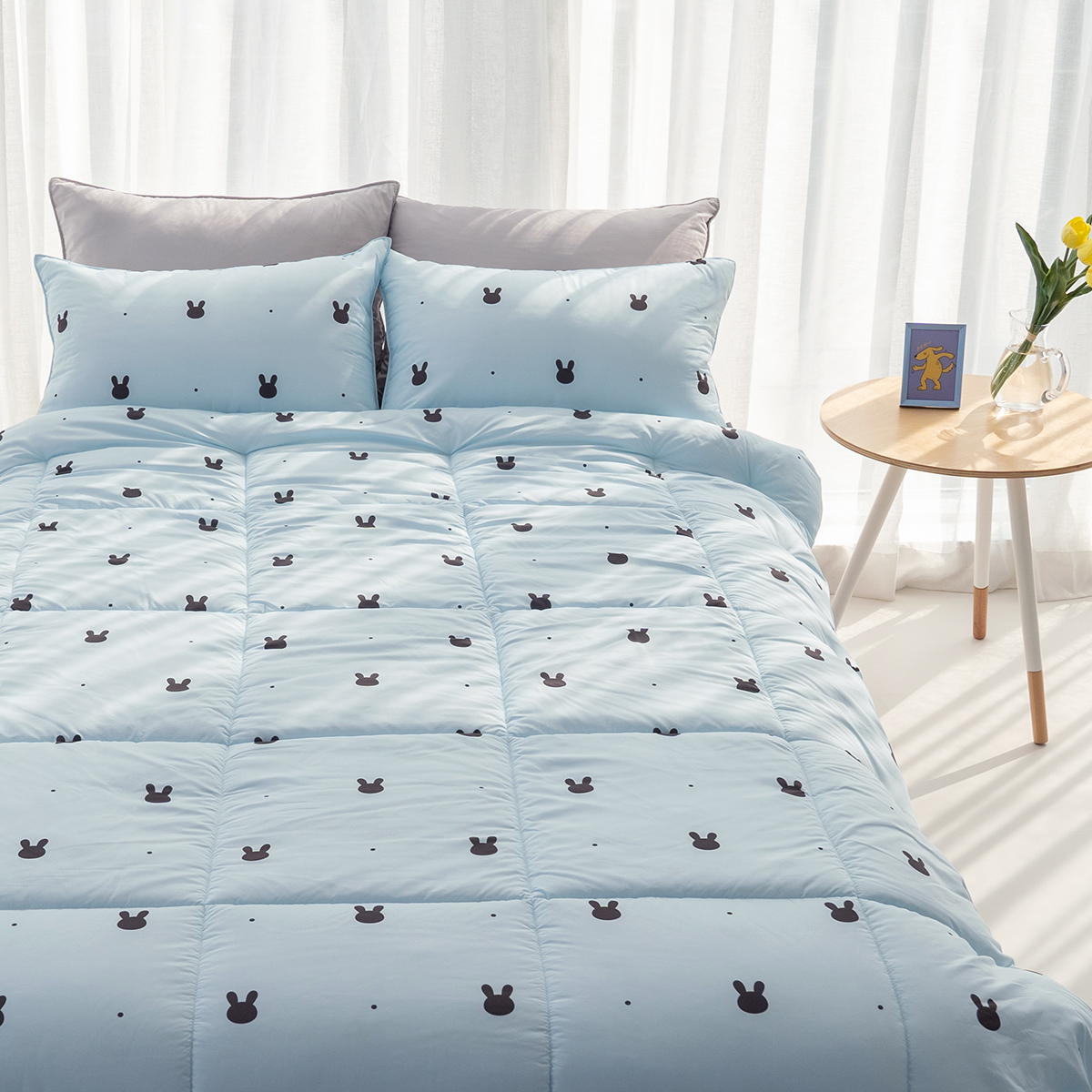 마이하우스 래빗도트 블루 키즈 알러지케어 부드러운 어린이 차렵이불 패드세트