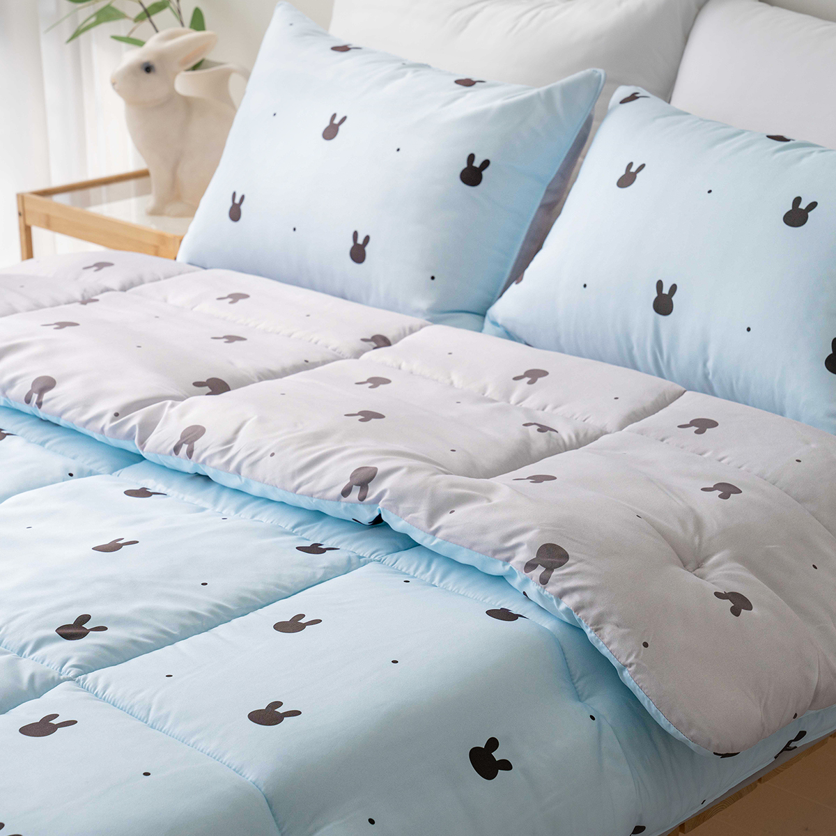 마이하우스 래빗도트 블루 키즈 알러지케어 부드러운 어린이 차렵이불 패드세트