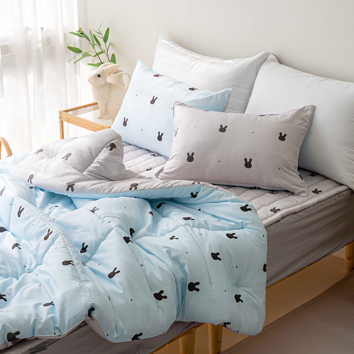 래빗 도트 블루 알러지케어 부드러운 어린이 차렵이불 단품 S/SS