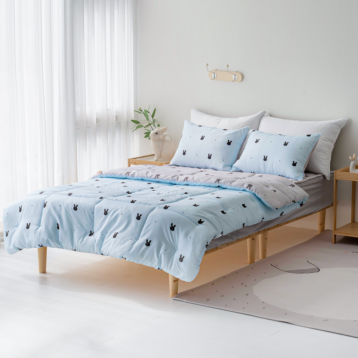 마이하우스 래빗도트 블루 키즈 알러지케어 부드러운 어린이 차렵이불 패드세트