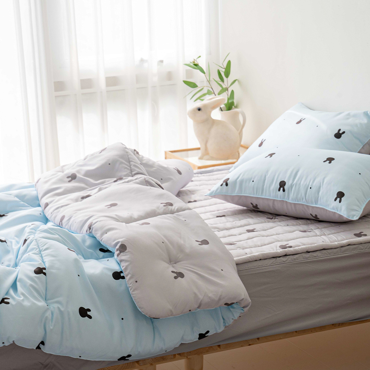 마이하우스 래빗도트 블루 키즈 알러지케어 부드러운 어린이 차렵이불 패드세트