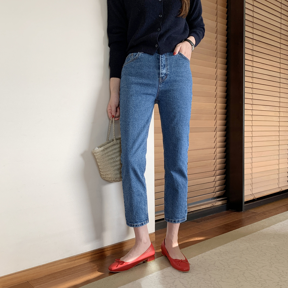 하이웨스트진 보이핏 일자 여성청바지 밴딩진 진청바지 키작녀청바지 진청 데님 빅사이즈