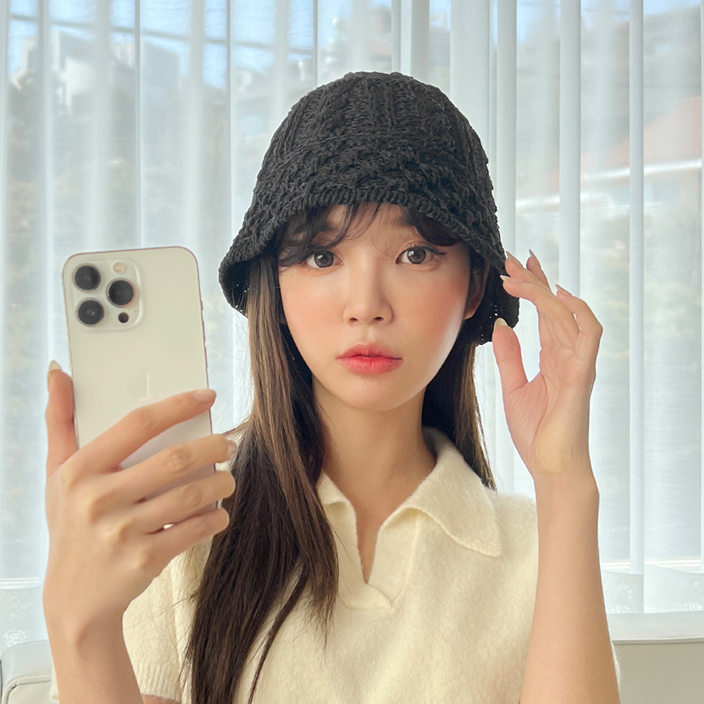쿨 지사 니트 꽈배기 벙거지 여름 여성 버킷햇 모자 이미지 6