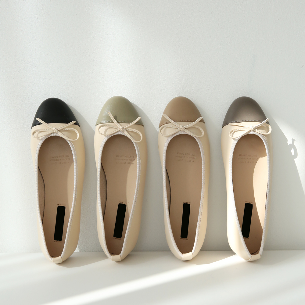 발편한플랫 둥근코 투톤 여성 리본플랫슈즈