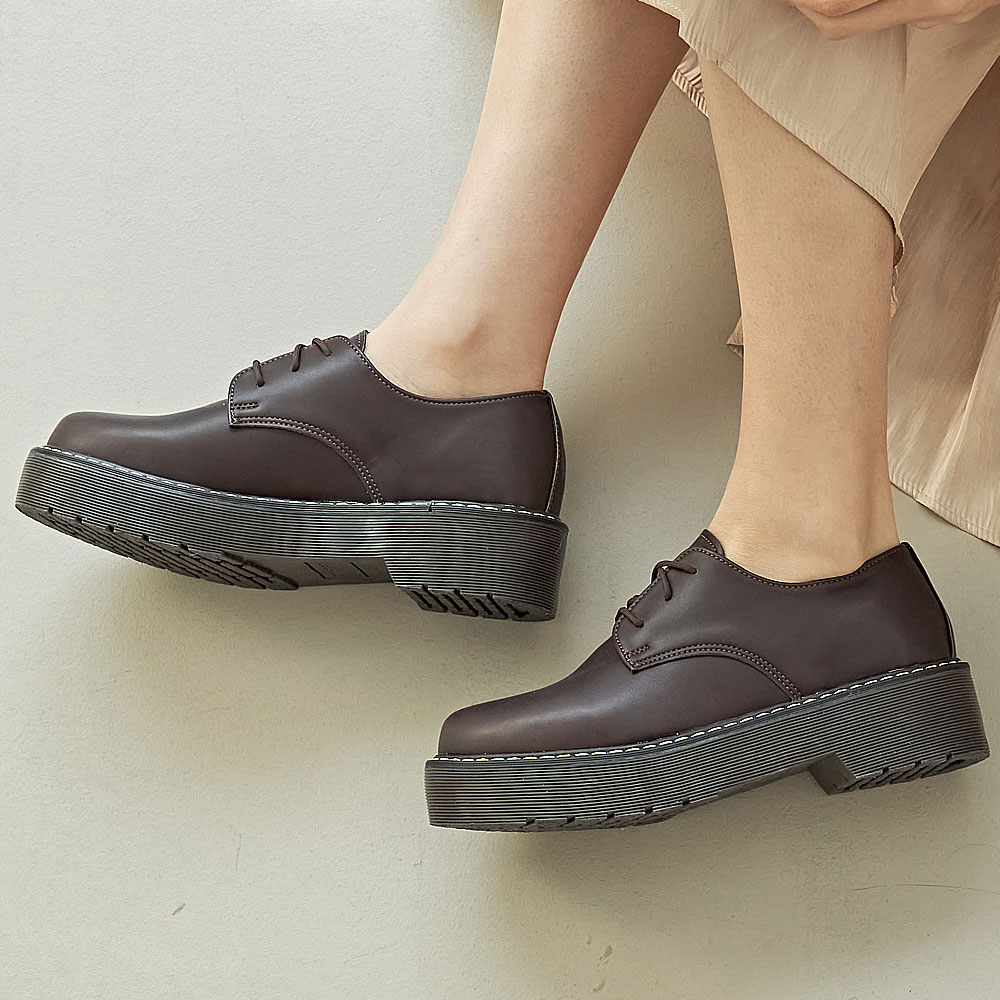 여성용 4.5cm 키높이 통굽 로우워커 웰트화 마틴화 - 상세 이미지 4