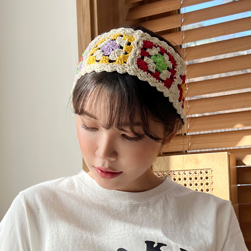 뜨게 꽃 니트 끈 헤어밴드 헤어 악세사리 봄 여름 가을 - 상세 이미지 3