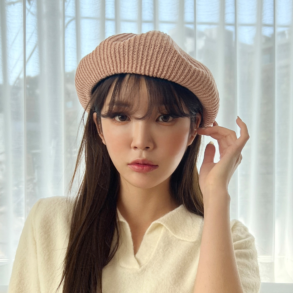 여름 꼭지 린넨 니트 베레모 여자 빵모자 이미지 6