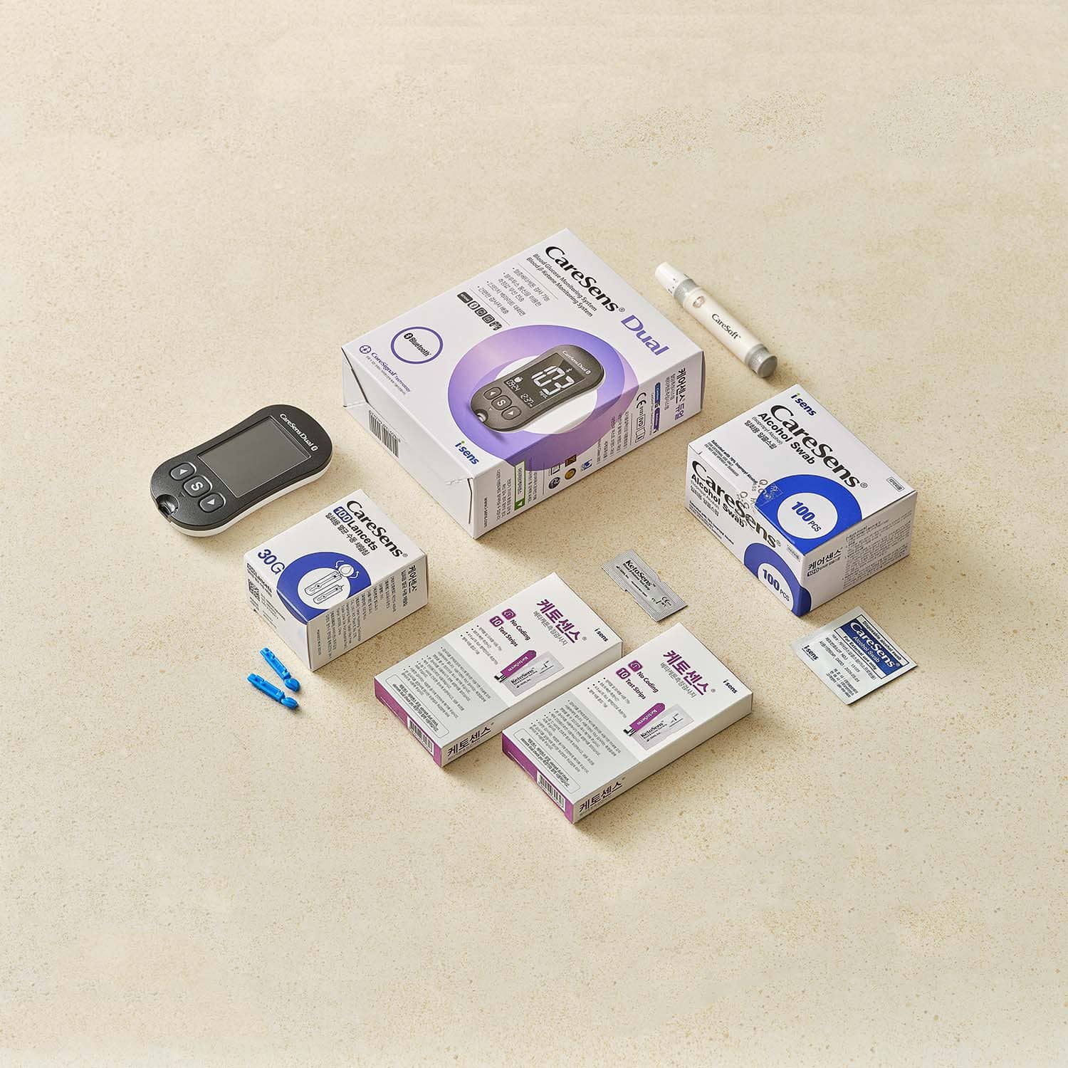 키토제닉 베이직 세트 - 케어센스 듀얼 케톤/혈당측정기+케톤검사지20매+채혈침+알콜스왑