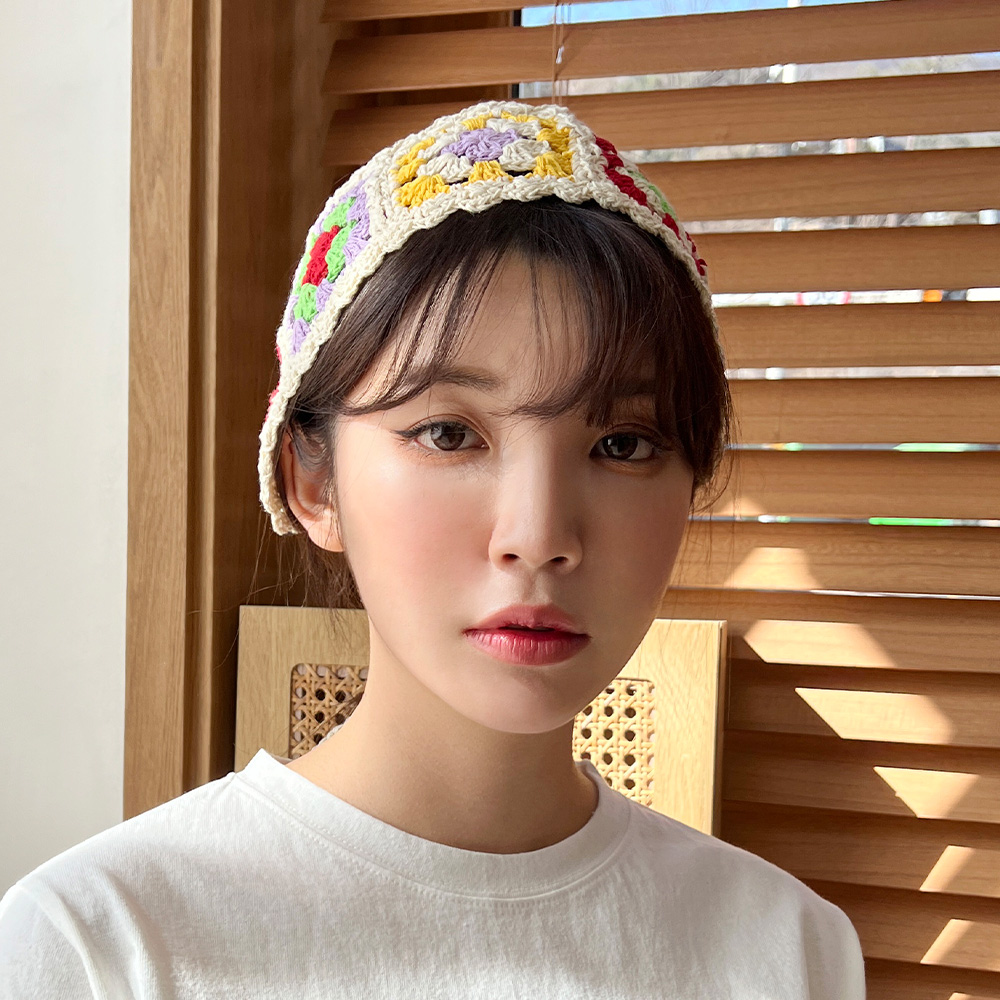 뜨게 꽃 니트 끈 헤어밴드 헤어 악세사리 봄 여름 가을 - 상세 이미지 2