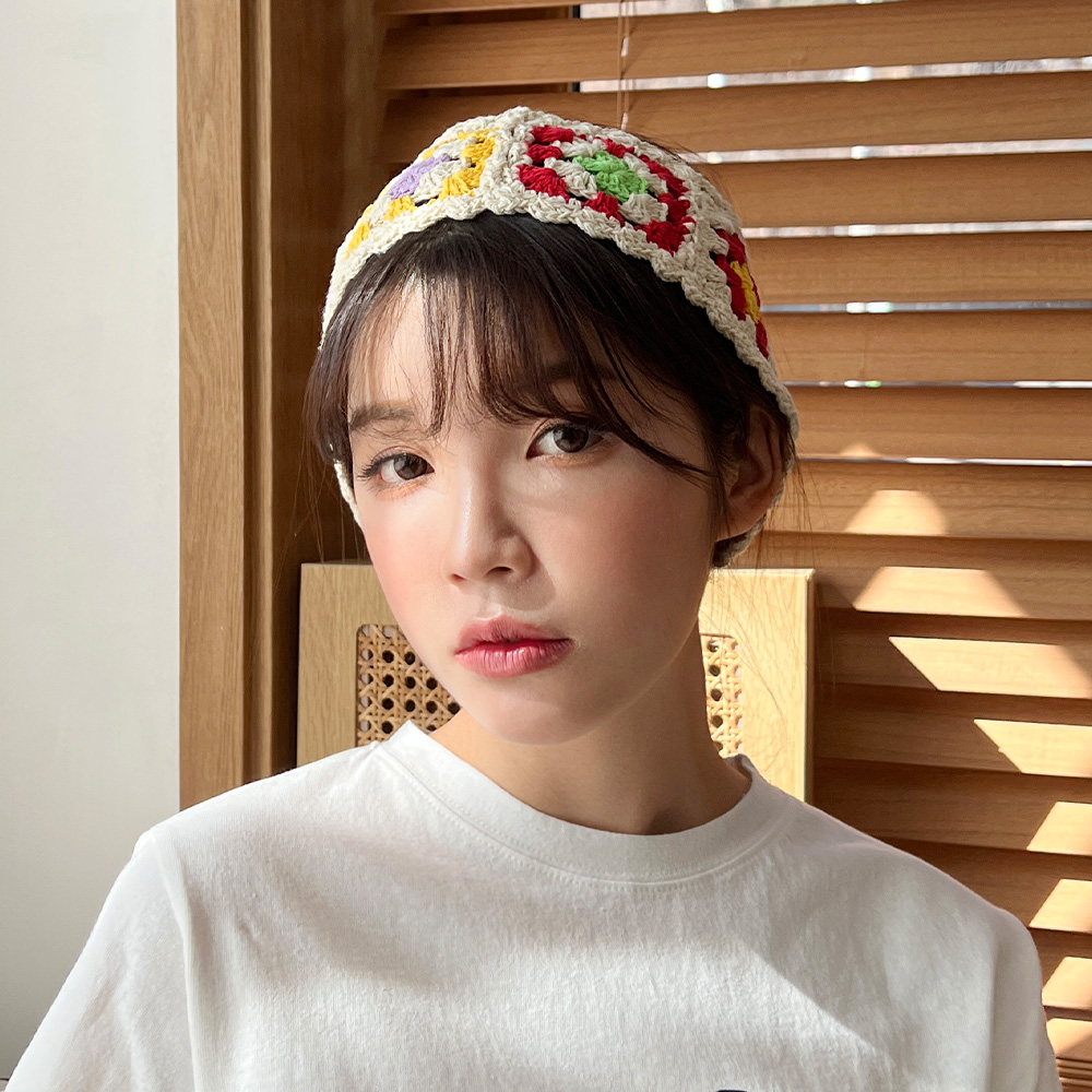 뜨게 꽃 니트 끈 헤어밴드 헤어 악세사리 봄 여름 가을 - 상품 이미지