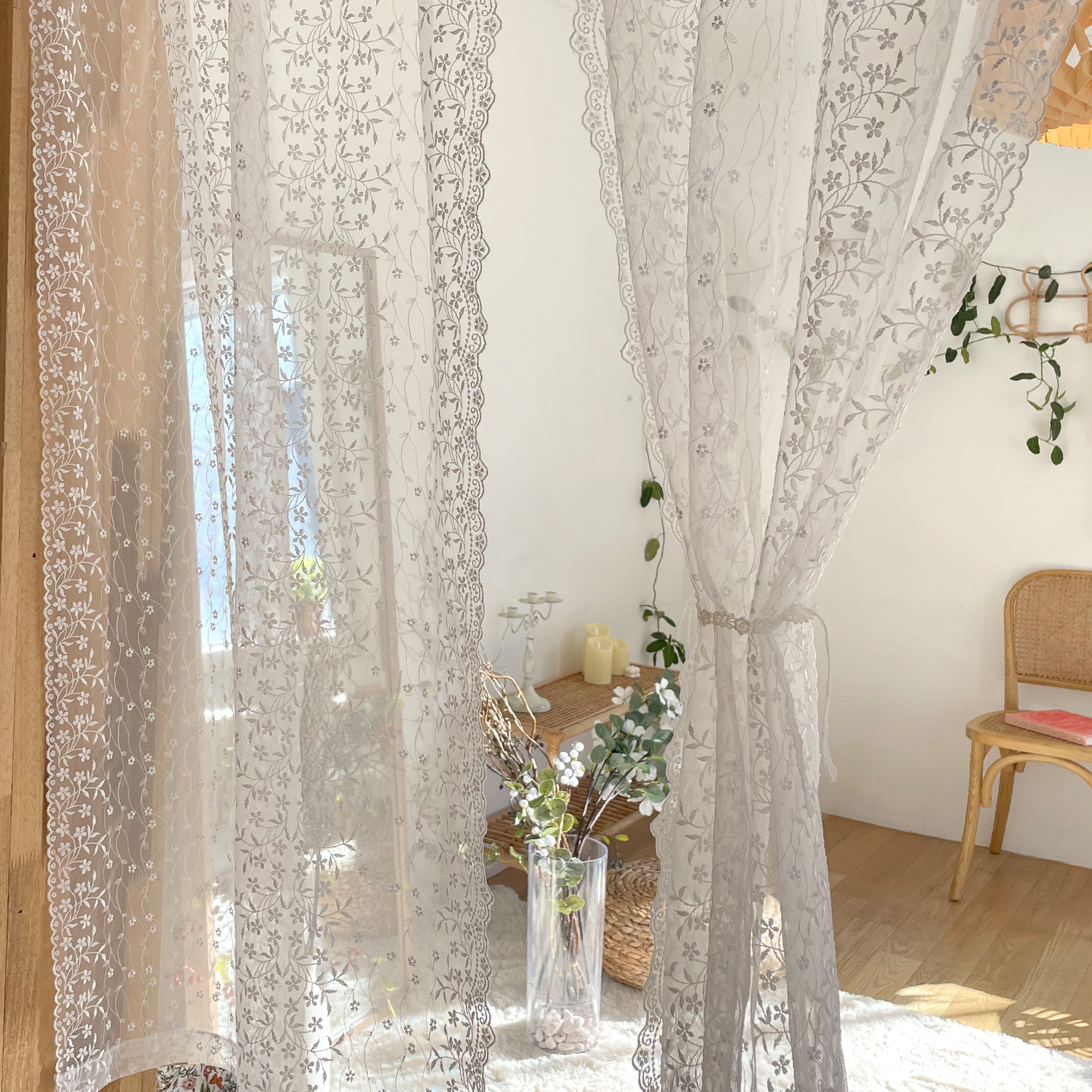 붙이는 작은창 커튼 레이스 짧은 창문 커텐 찍찍이 원룸 커튼