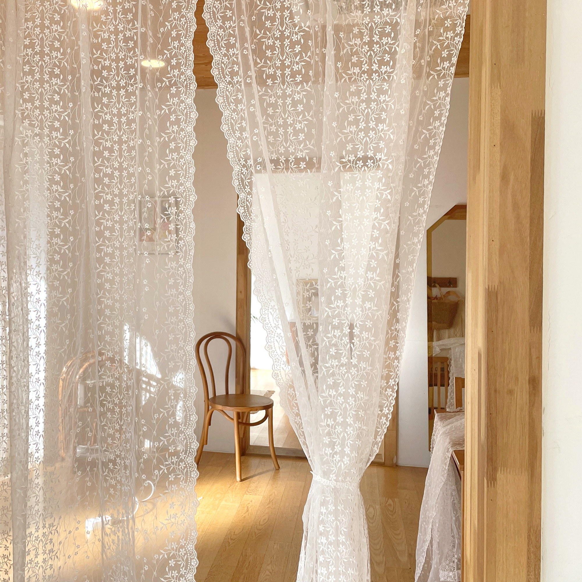 붙이는 작은창 커튼 레이스 짧은 창문 커텐 찍찍이 원룸 커튼