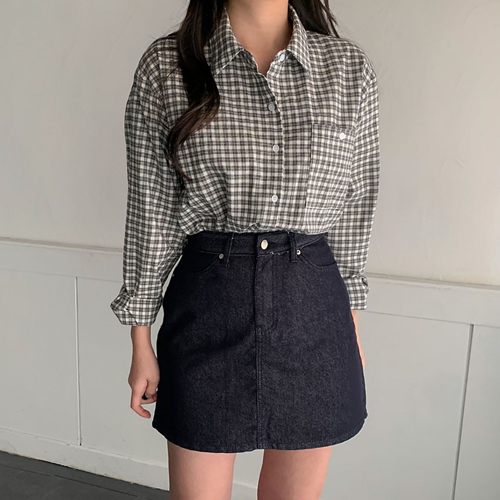 이염 없는 생지 치마 A라인 진청 생지데님 미니 스커트 - 상세 이미지 3
