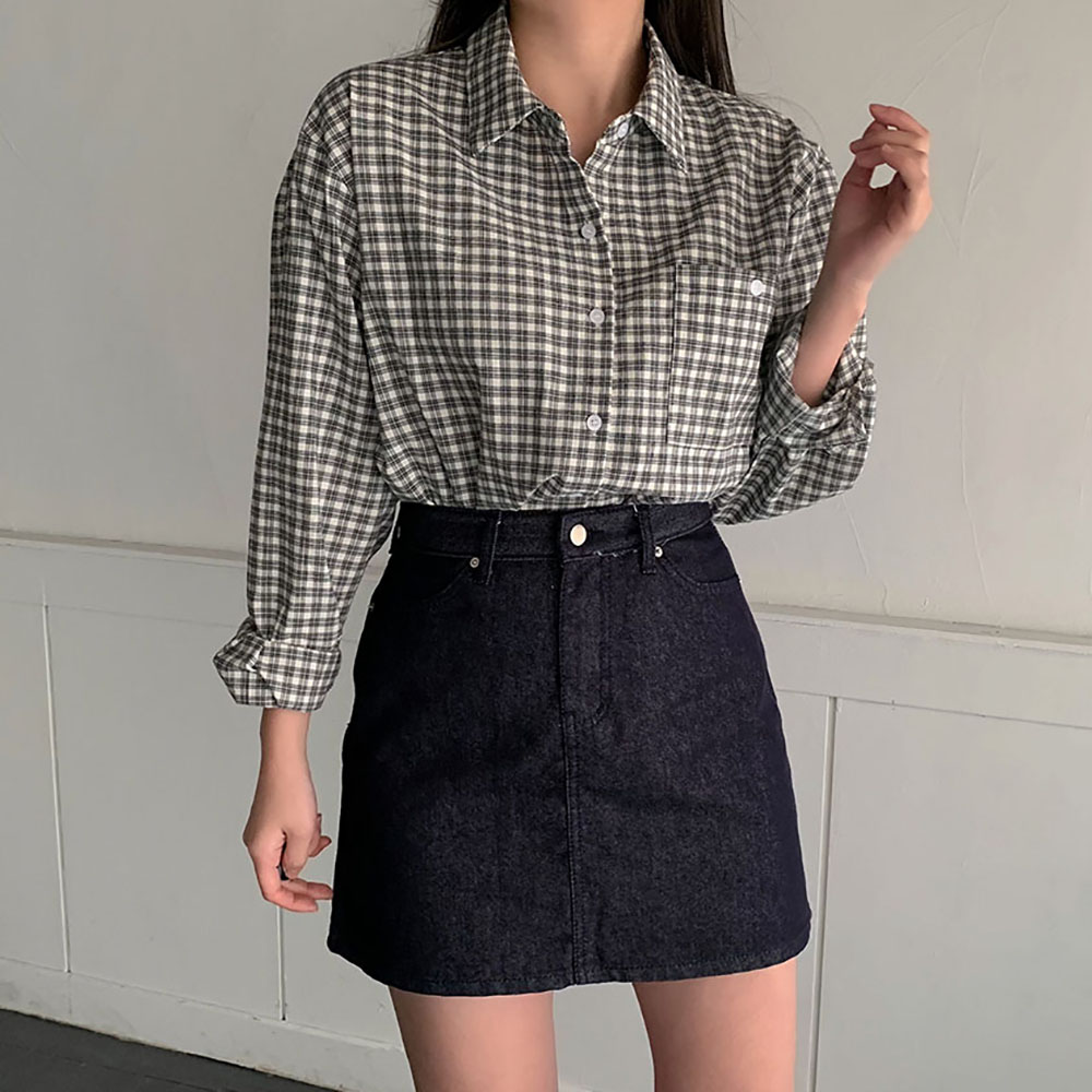 이염 없는 생지 치마 A라인 진청 생지데님 미니 스커트 - 상세 이미지 4
