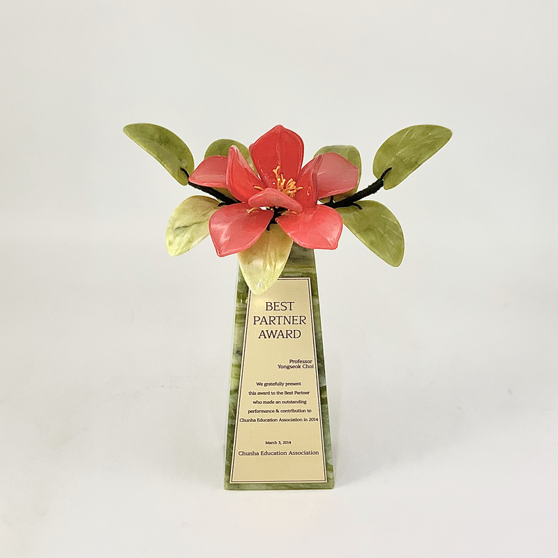 아토제이드 천연 옥꽃 플라워 타워 트로피 레드  / 옥화 감사패 기념패 옥화분 골프패 상패 공로패 제품 이미지