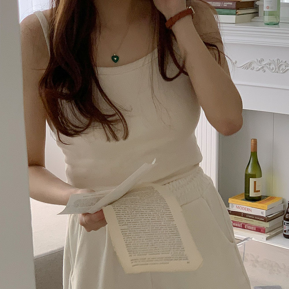 소재 좋은 여자 이너 민소매티 면 슬리브리스 일자 끈 나시 4컬러 - 상세 이미지 2
