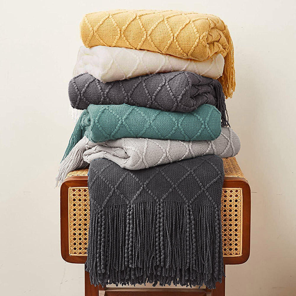 키웨스트 니트 무릎담요 블랭킷 소파덮개 스프레드 -아이보리 옐로우 민트 그레이 차콜