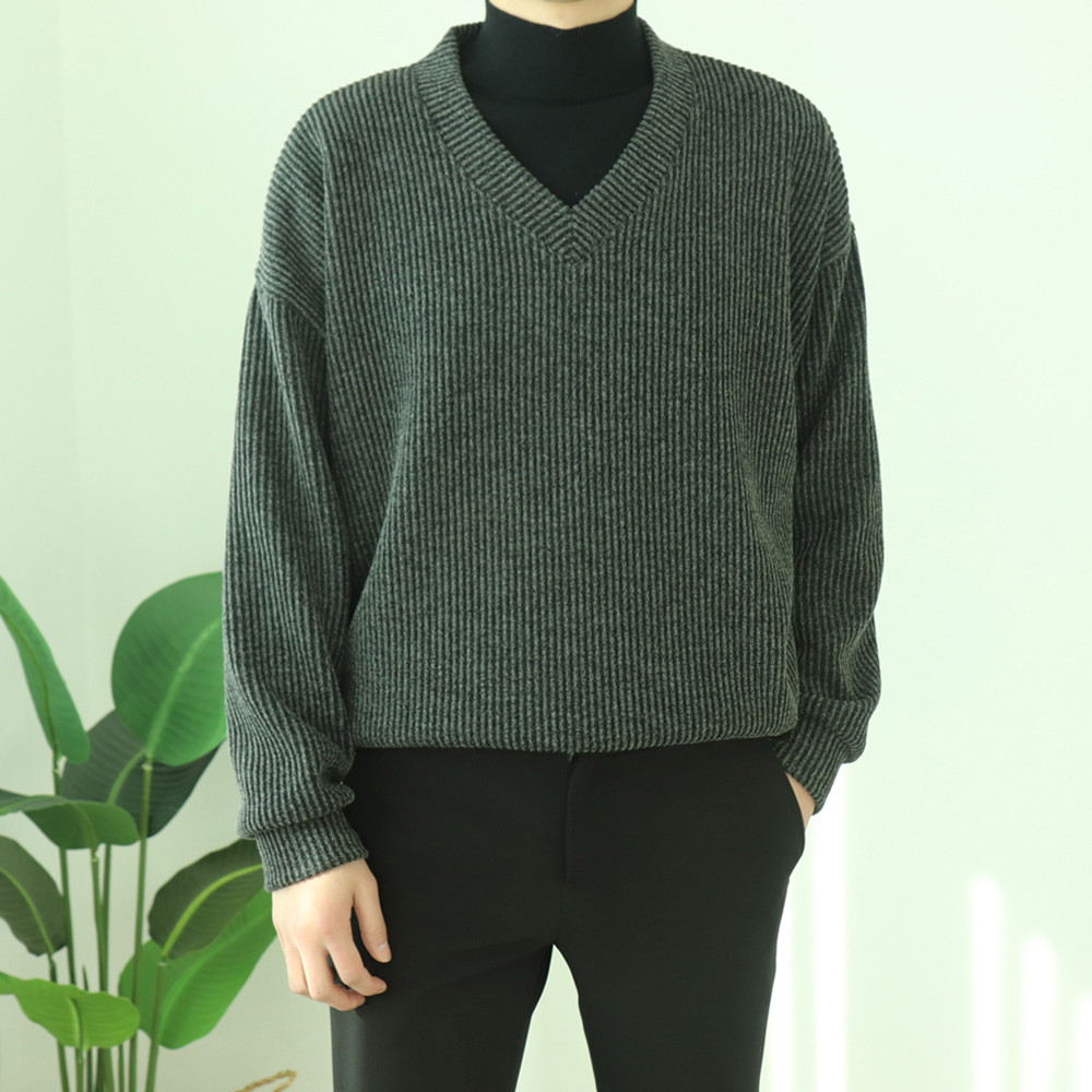 남자니트 오버핏 브이넥 골지니트 남자긴팔티 이미지 2