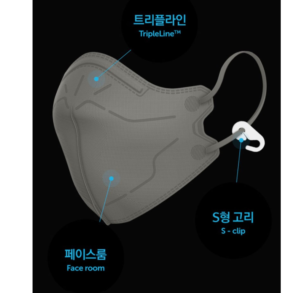 색깔마스크 그레이 마스크 대형 커스텀 디자인 사무실 헬스장 마스크 - 상세 이미지 4