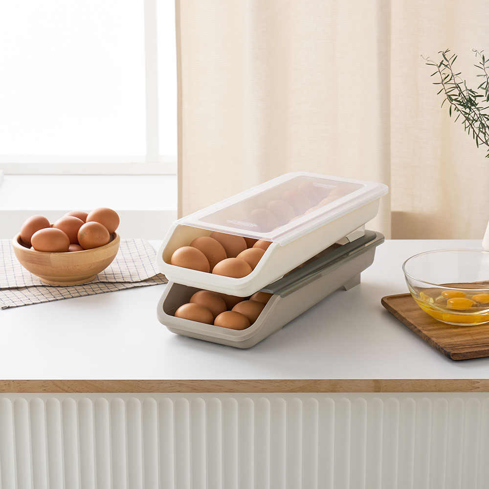 데굴데굴 자동으로 굴러오는 슬라이딩 계란수납함 16구 1P+1P