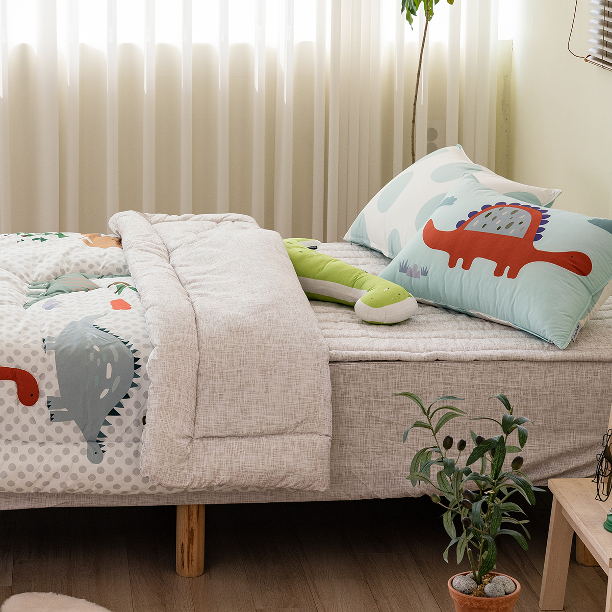 키즈 알러지케어 간절기 손자수 차렵이불 패드세트 디노 (공룡), S.SS(싱글.슈퍼싱글겸용)