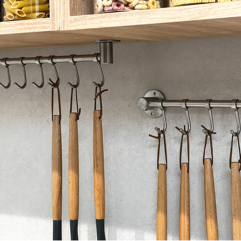 무타공 올스텐 조리도구 거치대 주방 걸이 국자 기구 행거레일 정리 수납 싱크대 42cm - 상세 이미지 2