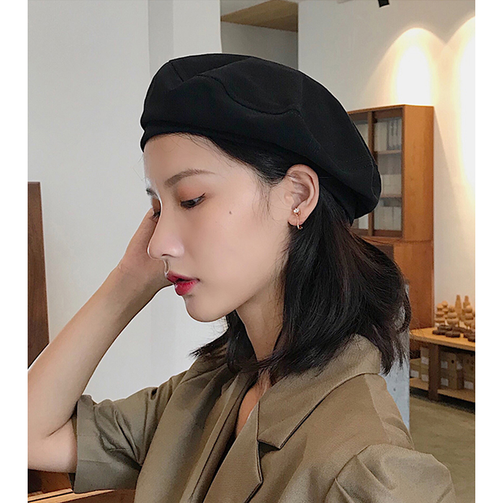 베이직 무지 기본 여자 베레모 모자 이미지 6