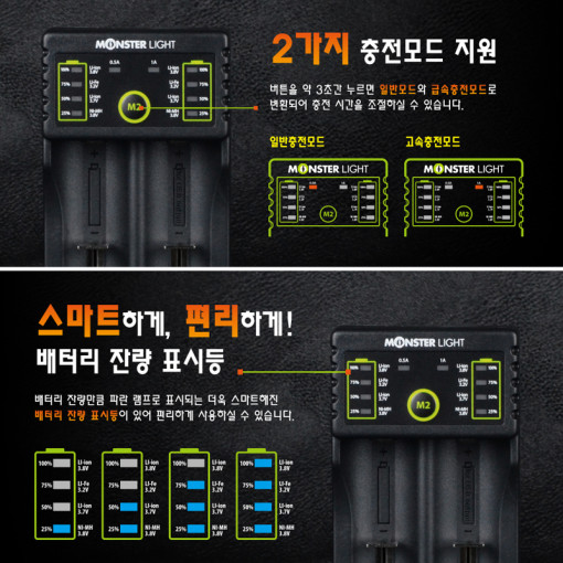 몬스터라이트 M2 포터블 올인원 충전기 aaaa 건전지 리튬이온 18650 배터리 2구 이미지 8