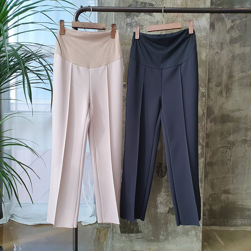 봄 여름 가을 임산부 바지 외출복 임부 일자 트임 핀턱 2color - 상품 이미지