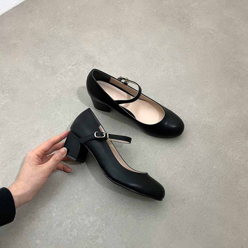 베이직스타일 둥근코 버클 스트랩 메리제인 미들힐 5cm 상세 이미지 18