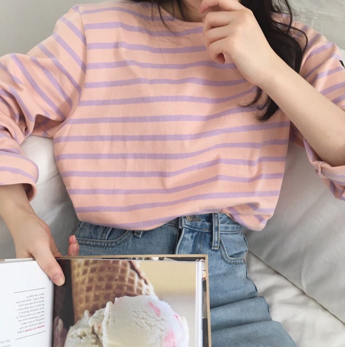 산뜻한 스트라이프 티셔츠 봄 여름 기본 루즈핏 여성 줄무늬 단가라 티(4color) 이미지 2