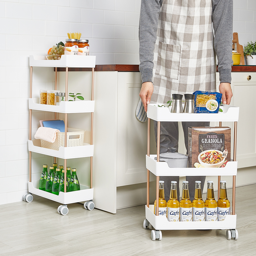 할메이드 이동식 틈새 플라스틱 트롤리 선반 바퀴달린 수납장 3단